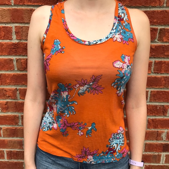 Forever 21 orange floral tank top - Picture 2 of 4